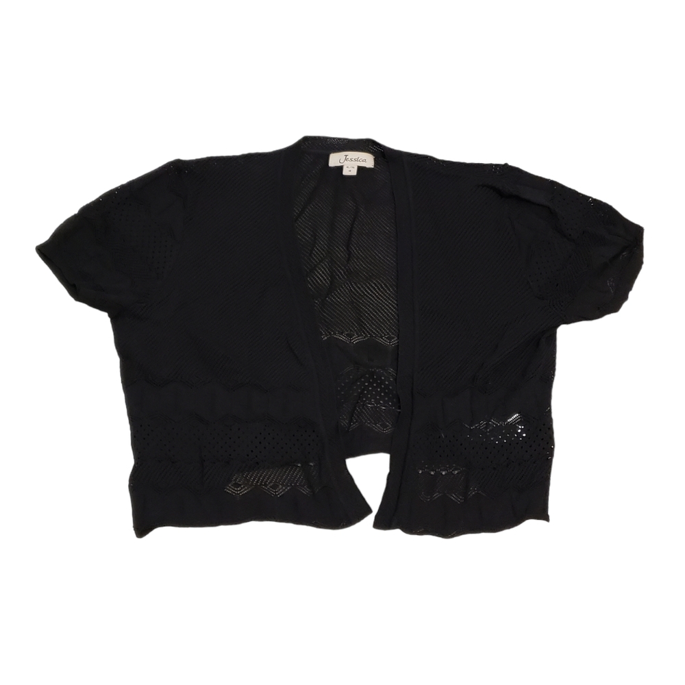 Jessica Cropped Black Open Knit Cardigan